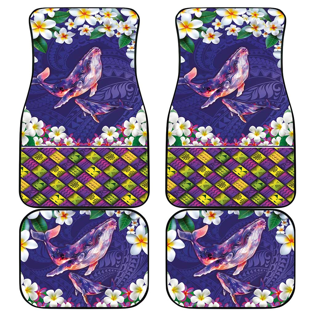 Hawaiian Plumeria and Humpback Whales Car Mats Polynerian Art Tattoo-Navy Color
