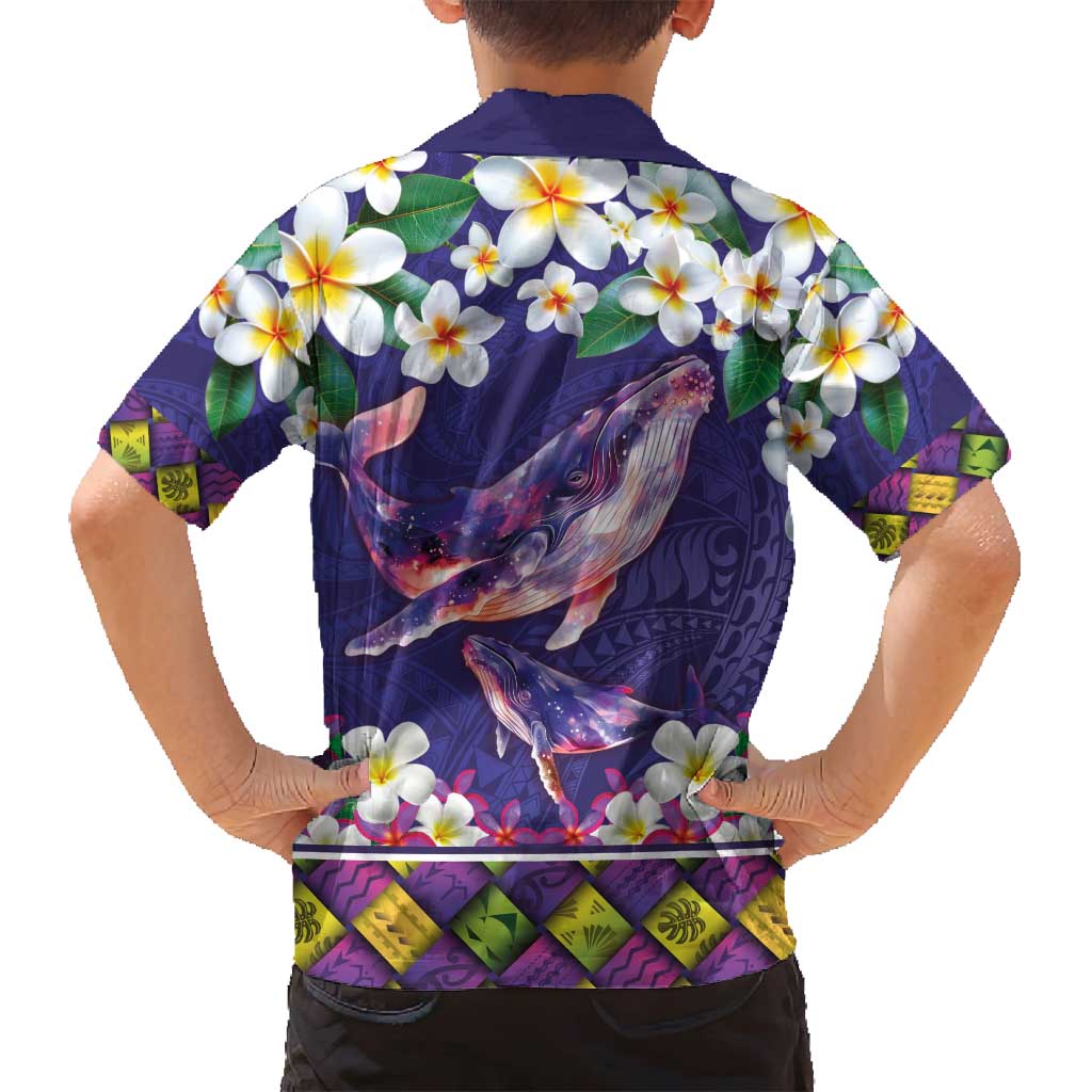 Hawaiian Plumeria and Humpback Whales Family Matching Long Sleeve Bodycon Dress and Hawaiian Shirt Polynerian Art Tattoo-Navy Color LT03 - Polynesian Pride