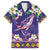 Hawaiian Plumeria and Humpback Whales Family Matching Long Sleeve Bodycon Dress and Hawaiian Shirt Polynerian Art Tattoo-Navy Color