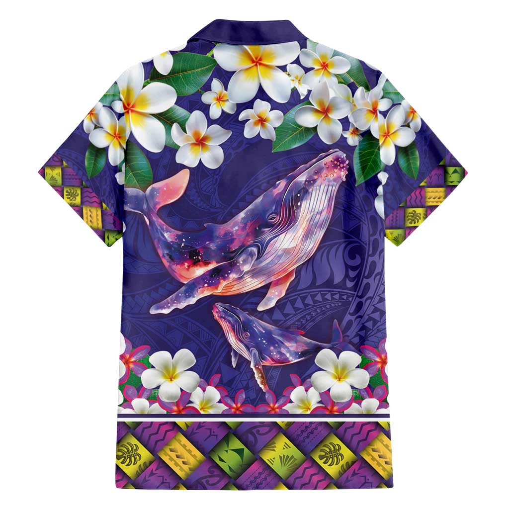 Hawaiian Plumeria and Humpback Whales Family Matching Long Sleeve Bodycon Dress and Hawaiian Shirt Polynerian Art Tattoo-Navy Color LT03 - Polynesian Pride