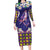 Hawaiian Plumeria and Humpback Whales Family Matching Long Sleeve Bodycon Dress and Hawaiian Shirt Polynerian Art Tattoo-Navy Color