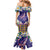 Hawaiian Plumeria and Humpback Whales Family Matching Mermaid Dress and Hawaiian Shirt Polynerian Art Tattoo-Navy Color