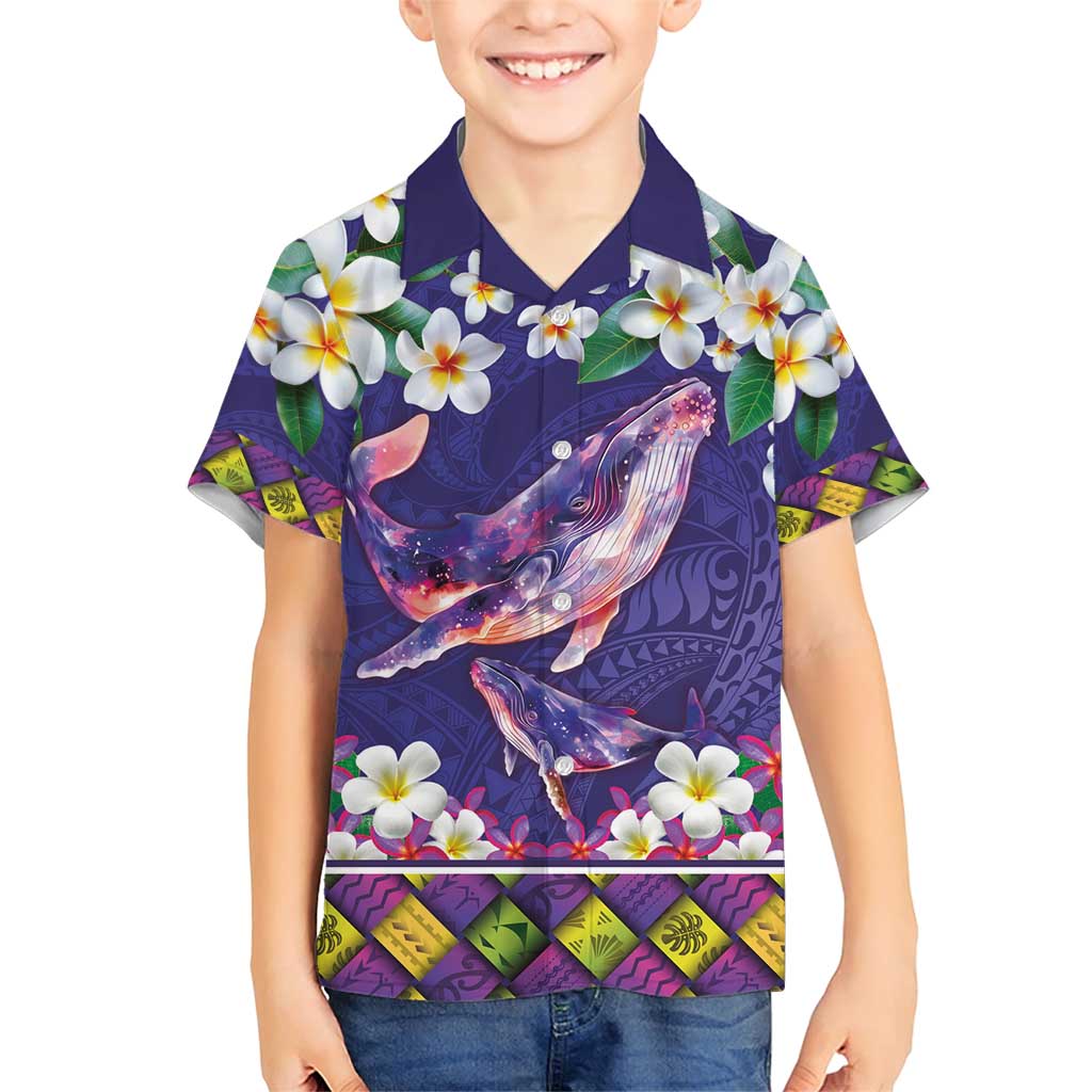 Hawaiian Plumeria and Humpback Whales Family Matching Short Sleeve Bodycon Dress and Hawaiian Shirt Polynerian Art Tattoo-Navy Color LT03 Son's Shirt Navy - Polynesian Pride