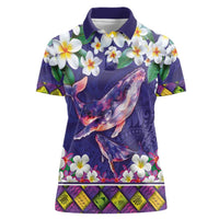 Hawaiian Plumeria and Humpback Whales Women Polo Shirt Polynerian Art Tattoo-Navy Color LT03 Female Navy - Polynesian Pride