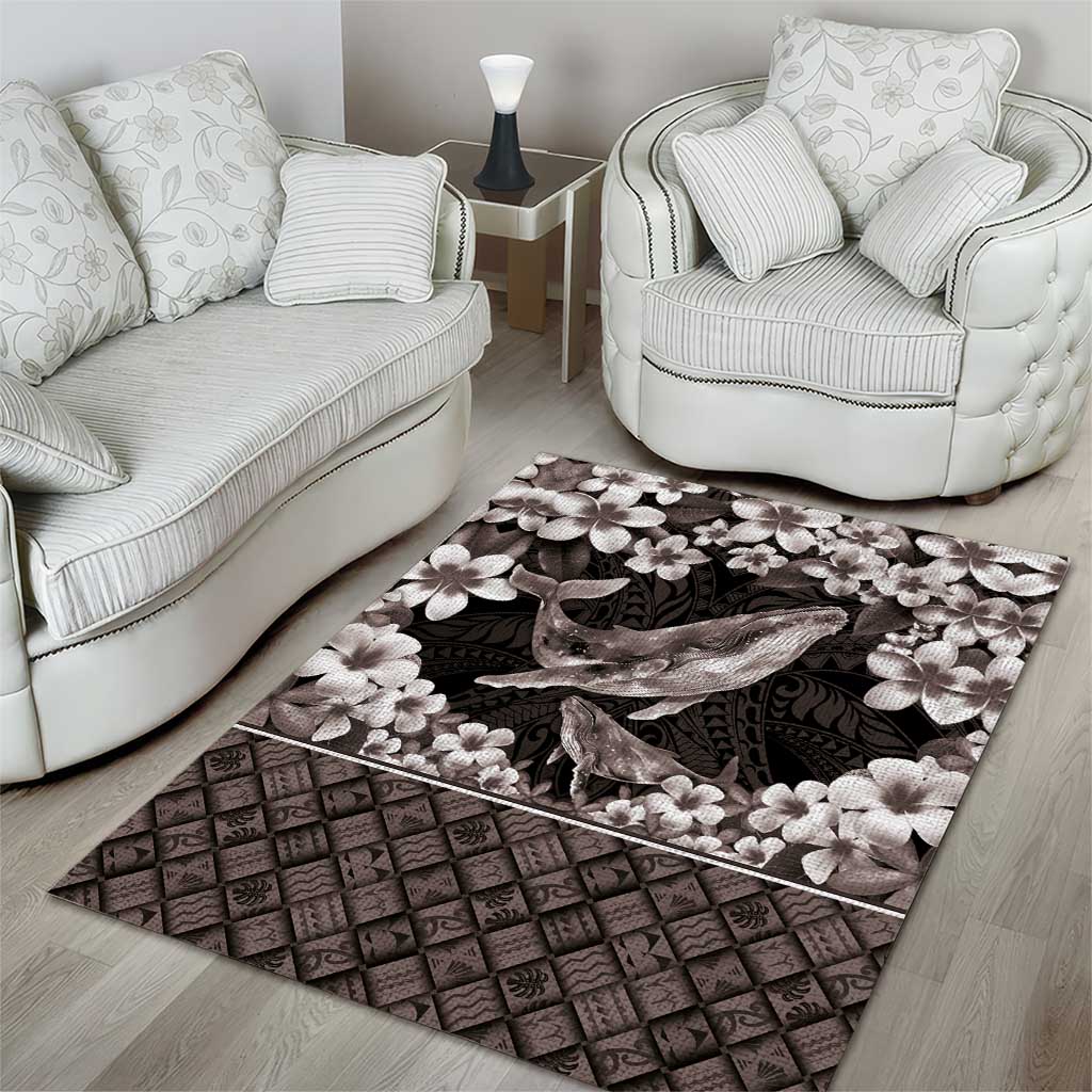 Hawaiian Plumeria and Humpback Whales Area Rug Polynerian Art Tattoo-Grayscale Mode