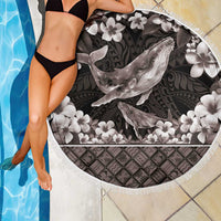 Hawaiian Plumeria and Humpback Whales Beach Blanket Polynerian Art Tattoo-Grayscale Mode