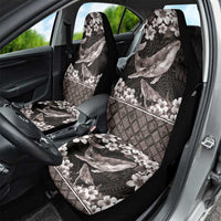Hawaiian Plumeria and Humpback Whales Car Seat Cover Polynerian Art Tattoo-Grayscale Mode