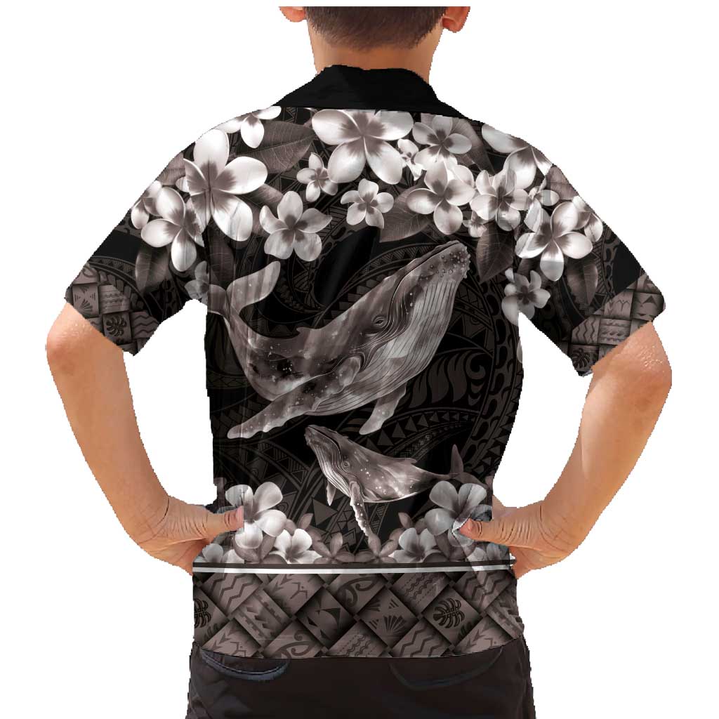 Hawaiian Plumeria and Humpback Whales Family Matching Mermaid Dress and Hawaiian Shirt Polynerian Art Tattoo-Grayscale Mode LT03 - Polynesian Pride