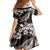 Hawaiian Plumeria and Humpback Whales Family Matching Mermaid Dress and Hawaiian Shirt Polynerian Art Tattoo-Grayscale Mode