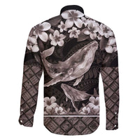 Hawaiian Plumeria and Humpback Whales Family Matching Puletasi and Hawaiian Shirt Polynerian Art Tattoo-Grayscale Mode LT03 - Polynesian Pride