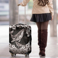 Hawaiian Plumeria and Humpback Whales Luggage Cover Polynerian Art Tattoo-Grayscale Mode