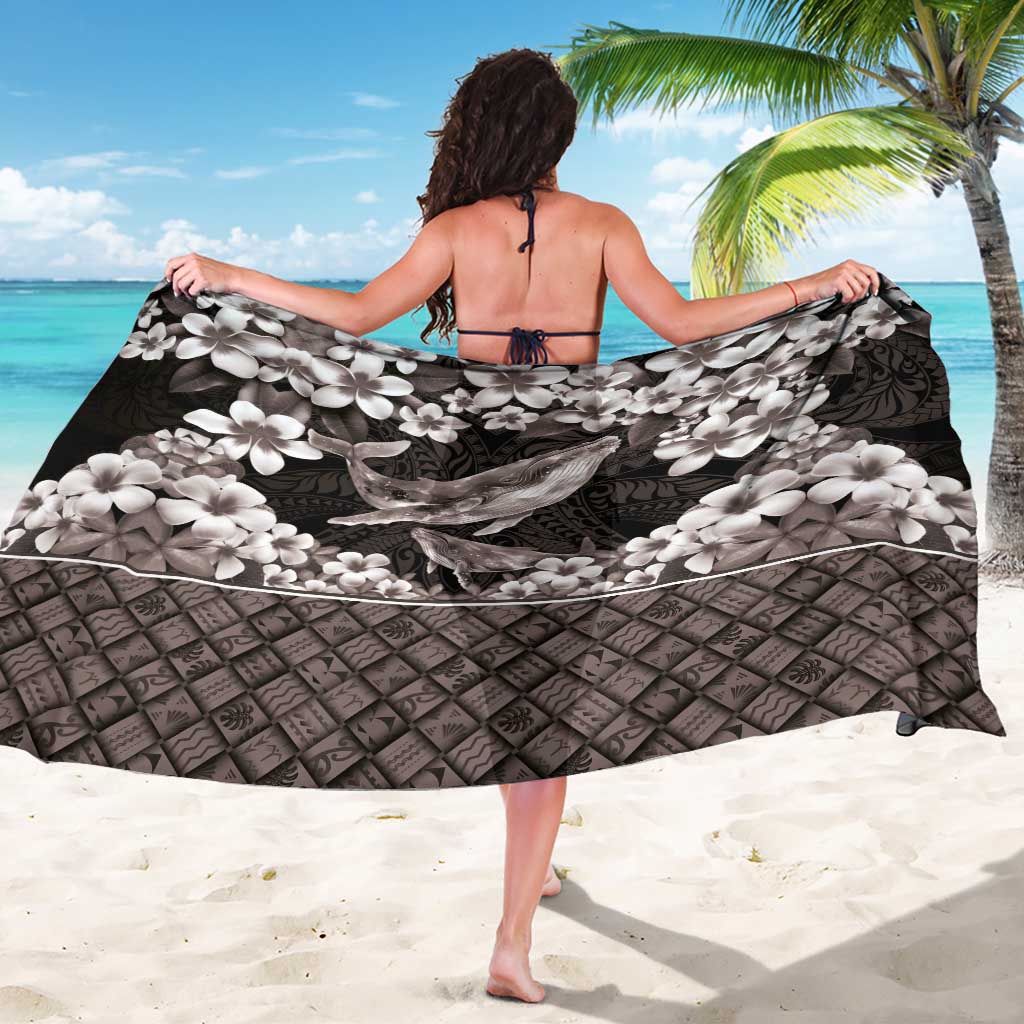 Hawaiian Plumeria and Humpback Whales Sarong Polynerian Art Tattoo-Grayscale Mode
