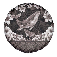 Hawaiian Plumeria and Humpback Whales Spare Tire Cover Polynerian Art Tattoo-Grayscale Mode