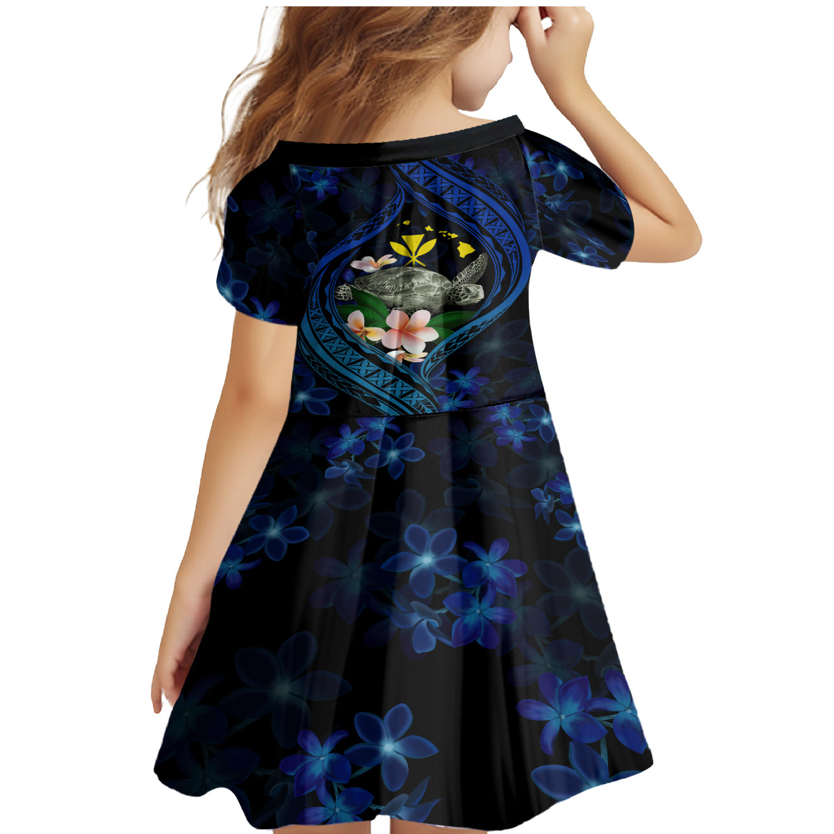 Hawaii Turtle Plumeria Flower Fanciful Family Matching Mermaid Dress and Hawaiian Shirt