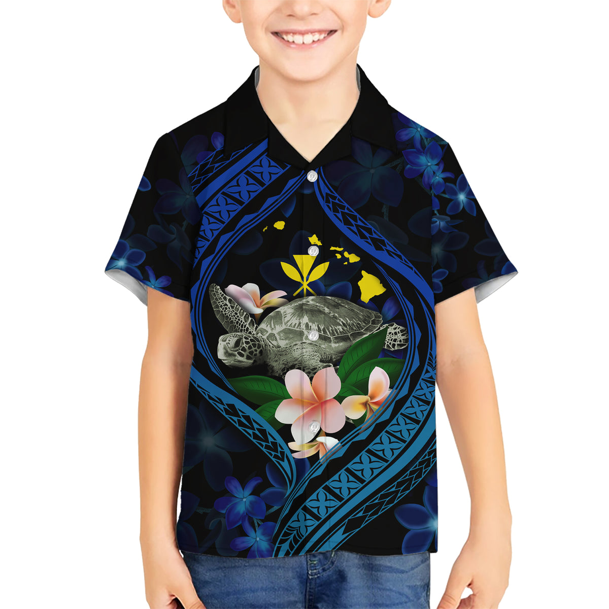 Hawaii Turtle Plumeria Flower Fanciful Kid Hawaiian Shirt