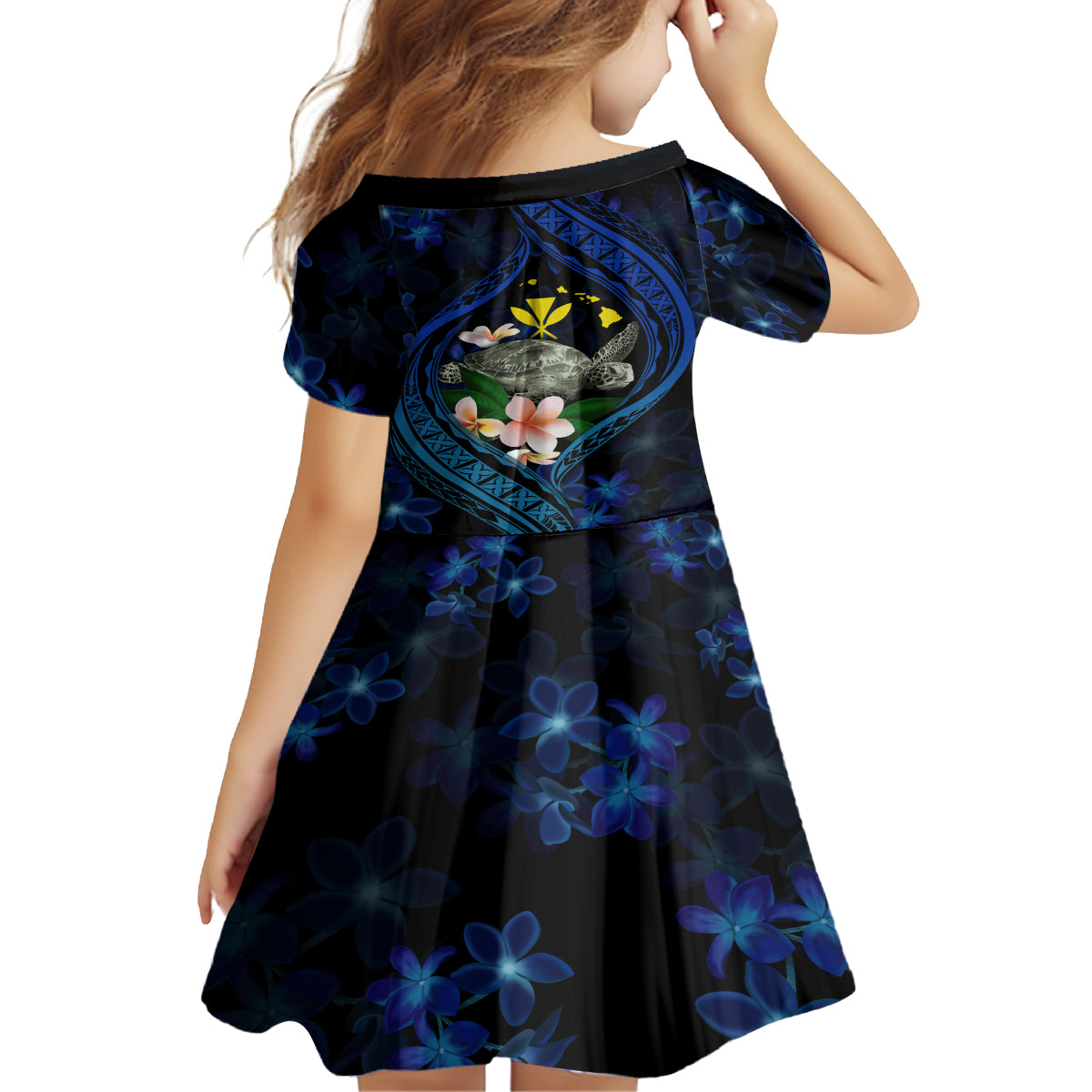 Hawaii Turtle Plumeria Flower Fanciful Kid Short Sleeve Dress
