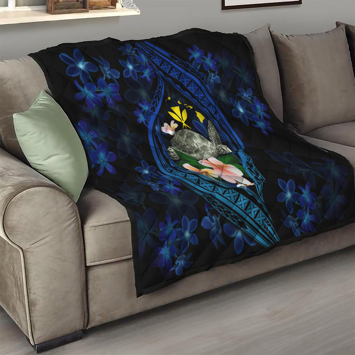 Hawaii Turtle Plumeria Flower Fanciful Quilt