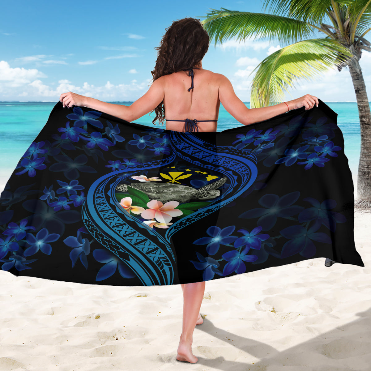 Hawaii Turtle Plumeria Flower Fanciful Sarong