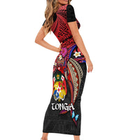 Tonga Emancipation Day Family Matching Short Sleeve Bodycon Dress and Hawaiian Shirt Ngatu Humpback Whale Polynesian Flower