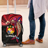 Tonga Emancipation Day Luggage Cover Ngatu Humpback Whale Polynesian Flower