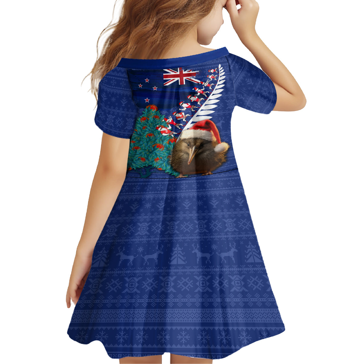 New Zealand Christmas Kid Short Sleeve Dress Kiwi Bird Santa and Silver Fern Funny Haka Dance LT03 - Polynesian Pride