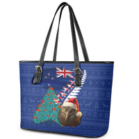 New Zealand Christmas Leather Tote Bag Kiwi Bird Santa and Silver Fern Funny Haka Dance