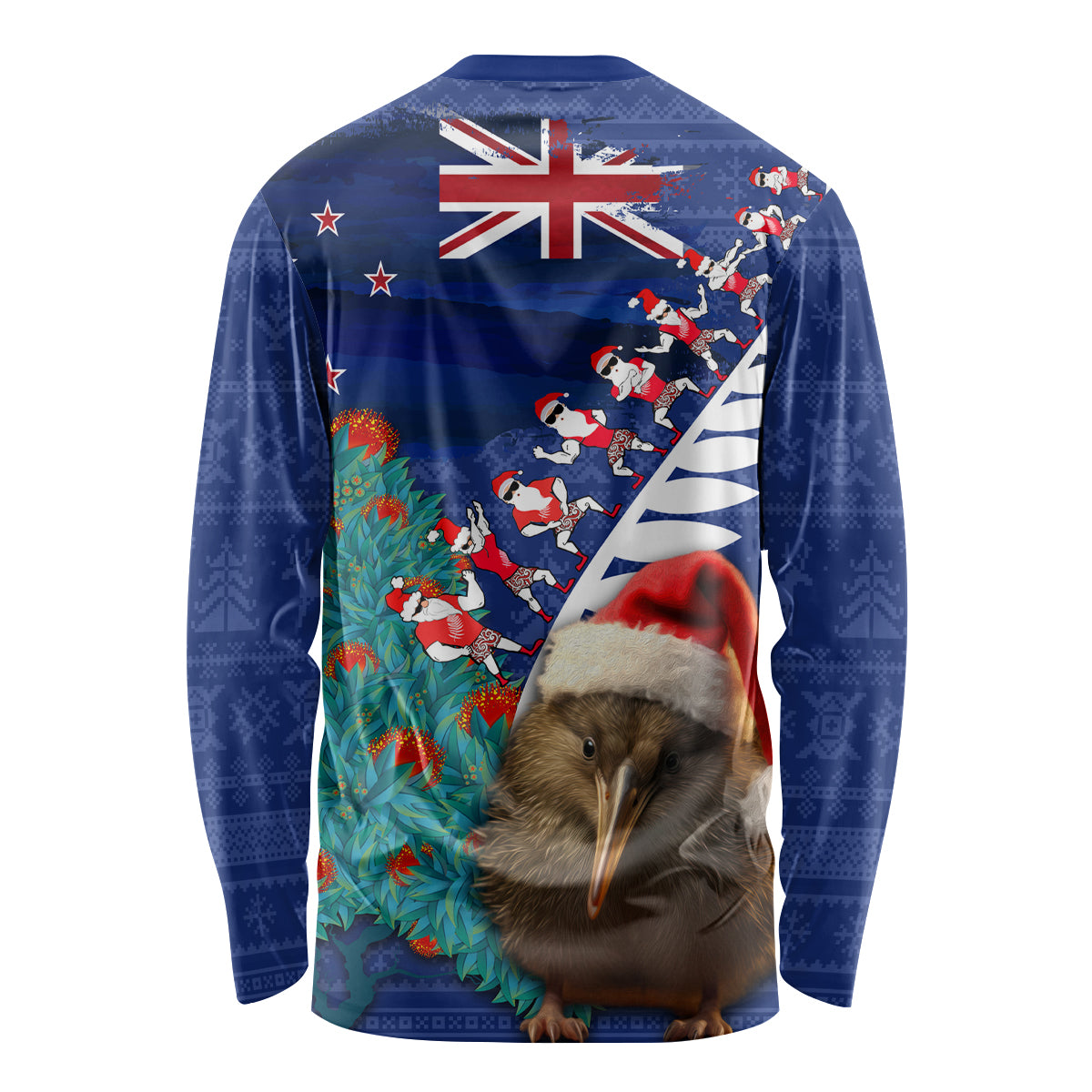 New Zealand Christmas Long Sleeve Shirt Kiwi Bird Santa and Silver Fern Funny Haka Dance