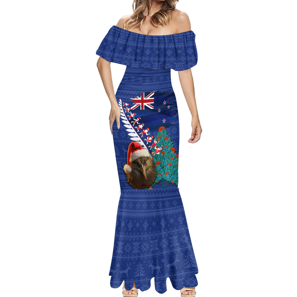 New Zealand Christmas Mermaid Dress Kiwi Bird Santa and Silver Fern Funny Haka Dance