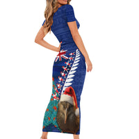 New Zealand Christmas Short Sleeve Bodycon Dress Kiwi Bird Santa and Silver Fern Funny Haka Dance LT03 - Polynesian Pride