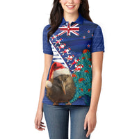 New Zealand Christmas Women Polo Shirt Kiwi Bird Santa and Silver Fern Funny Haka Dance