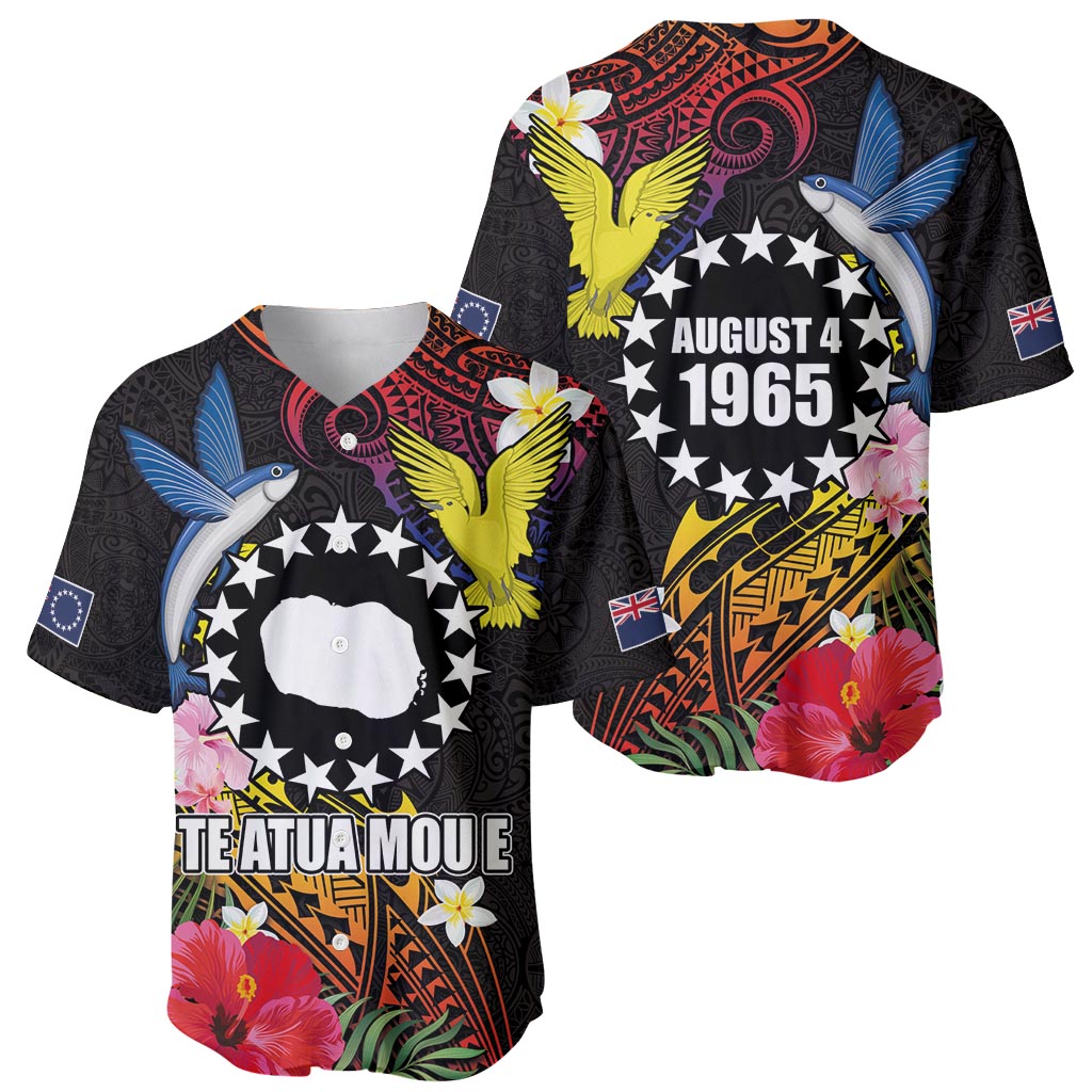 Cook Islands Independence Day Baseball Jersey Maroro and Kakaia with Hibiscus Flower Polynesian Pattern