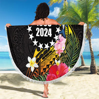 Cook Islands Independence Day Beach Blanket Maroro and Kakaia with Hibiscus Flower Polynesian Pattern