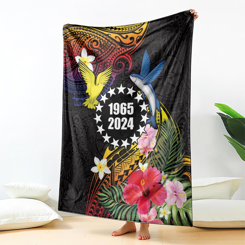 Cook Islands Independence Day Blanket Maroro and Kakaia with Hibiscus Flower Polynesian Pattern