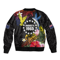 Cook Islands Independence Day Bomber Jacket Maroro and Kakaia with Hibiscus Flower Polynesian Pattern