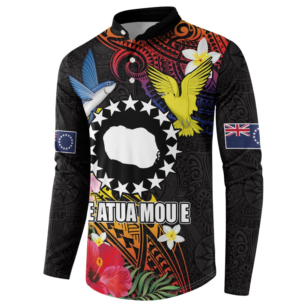 Cook Islands Independence Day Button Sweatshirt Maroro and Kakaia with Hibiscus Flower Polynesian Pattern