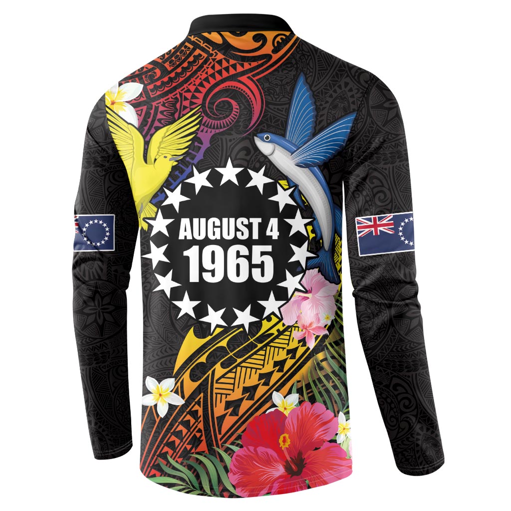 Cook Islands Independence Day Button Sweatshirt Maroro and Kakaia with Hibiscus Flower Polynesian Pattern