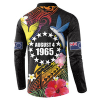 Cook Islands Independence Day Button Sweatshirt Maroro and Kakaia with Hibiscus Flower Polynesian Pattern