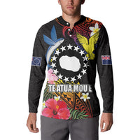 Cook Islands Independence Day Button Sweatshirt Maroro and Kakaia with Hibiscus Flower Polynesian Pattern