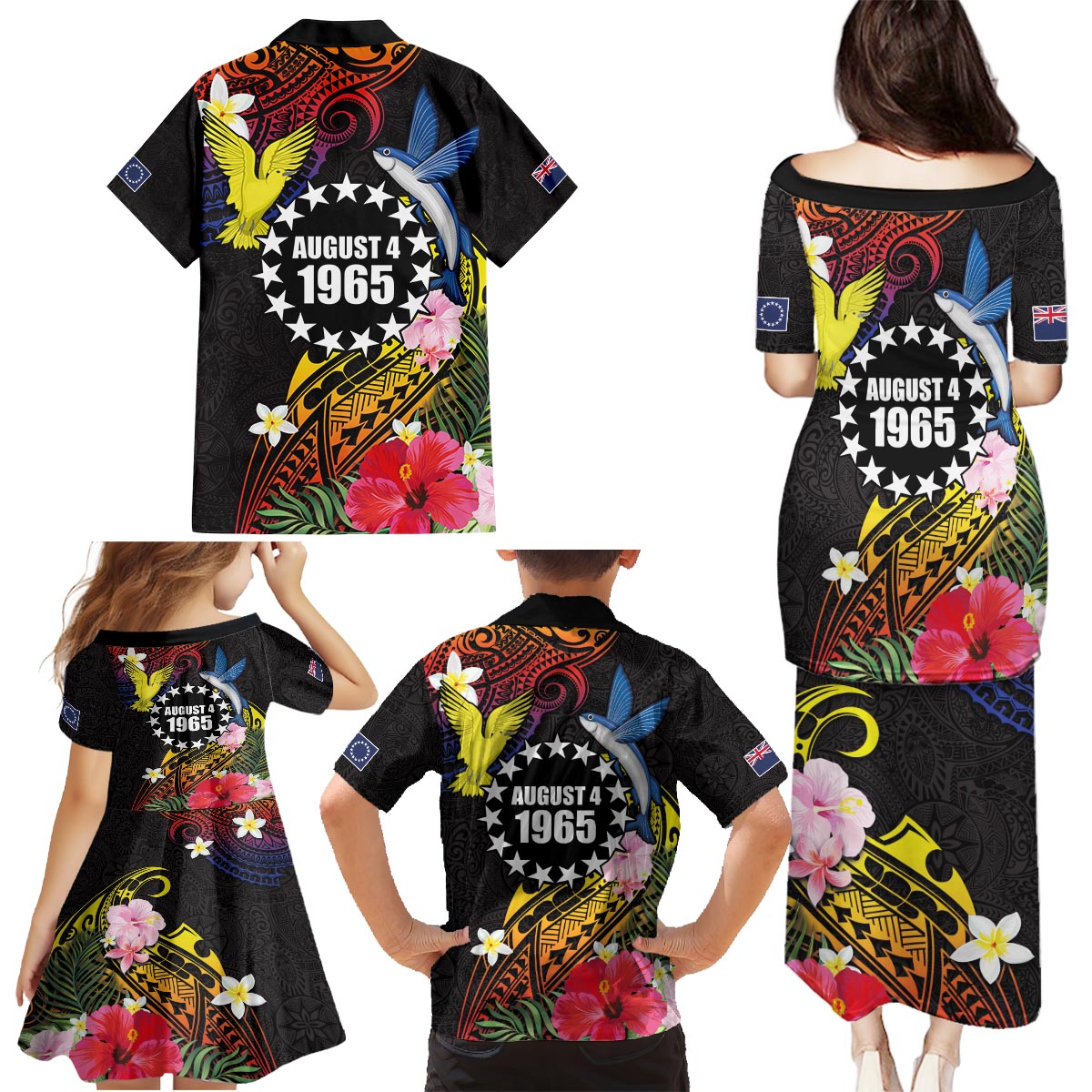 Cook Islands Independence Day Family Matching Puletasi and Hawaiian Shirt Maroro and Kakaia with Hibiscus Flower Polynesian Pattern LT03 - Polynesian Pride