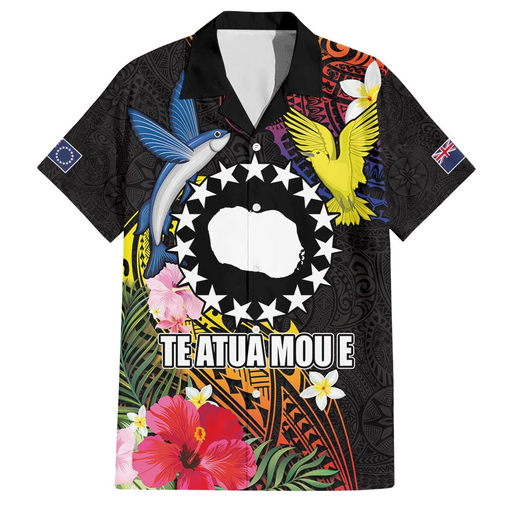 Cook Islands Independence Day Hawaiian Shirt Maroro and Kakaia with Hibiscus Flower Polynesian Pattern