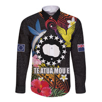 Cook Islands Independence Day Long Sleeve Button Shirt Maroro and Kakaia with Hibiscus Flower Polynesian Pattern