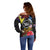 Cook Islands Independence Day Off Shoulder Sweater Maroro and Kakaia with Hibiscus Flower Polynesian Pattern