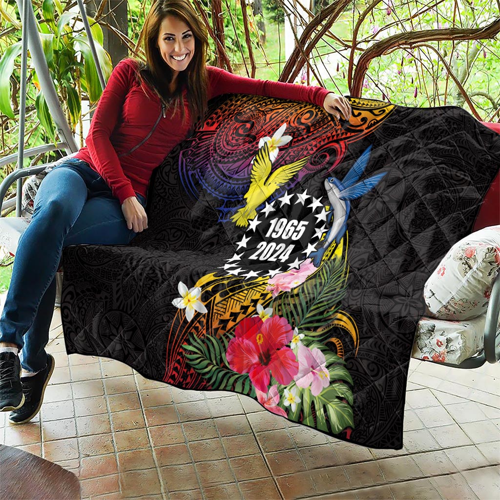 Cook Islands Independence Day Quilt Maroro and Kakaia with Hibiscus Flower Polynesian Pattern