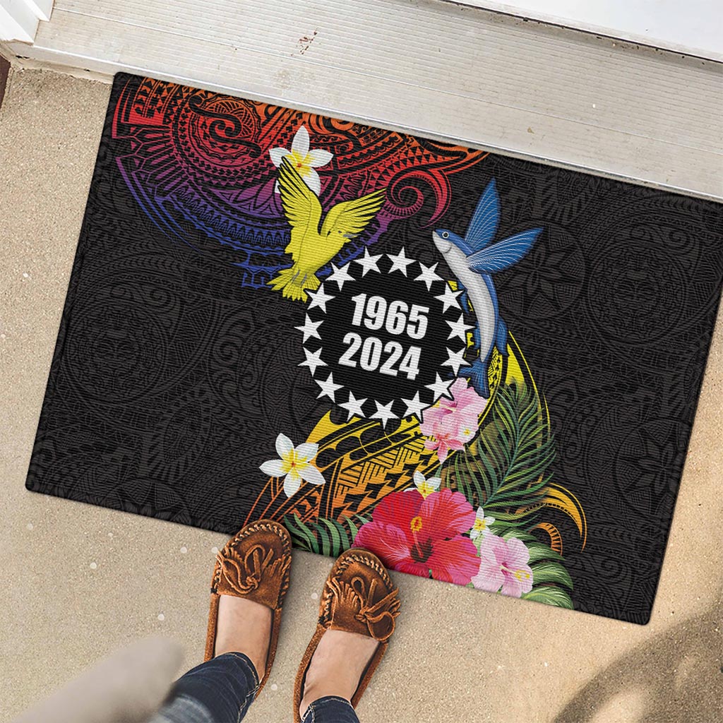 Cook Islands Independence Day Rubber Doormat Maroro and Kakaia with Hibiscus Flower Polynesian Pattern
