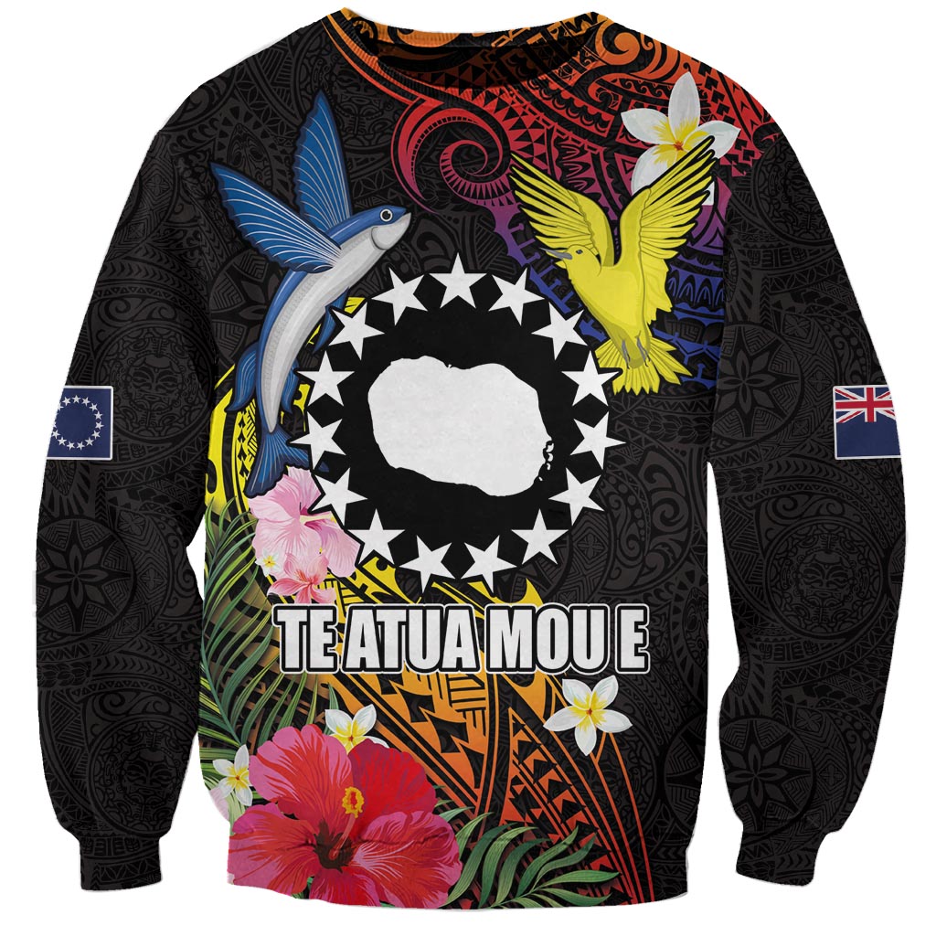 Cook Islands Independence Day Sweatshirt Maroro and Kakaia with Hibiscus Flower Polynesian Pattern