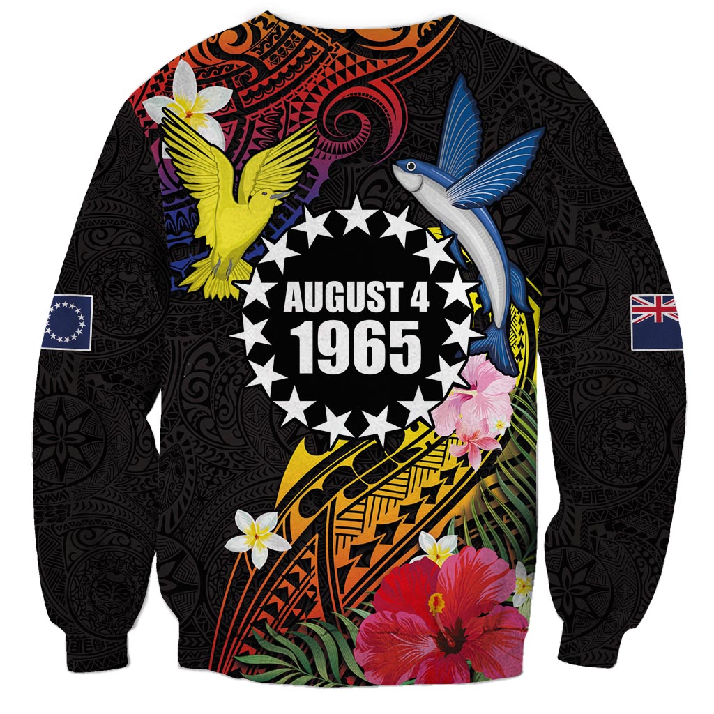 Cook Islands Independence Day Sweatshirt Maroro and Kakaia with Hibiscus Flower Polynesian Pattern