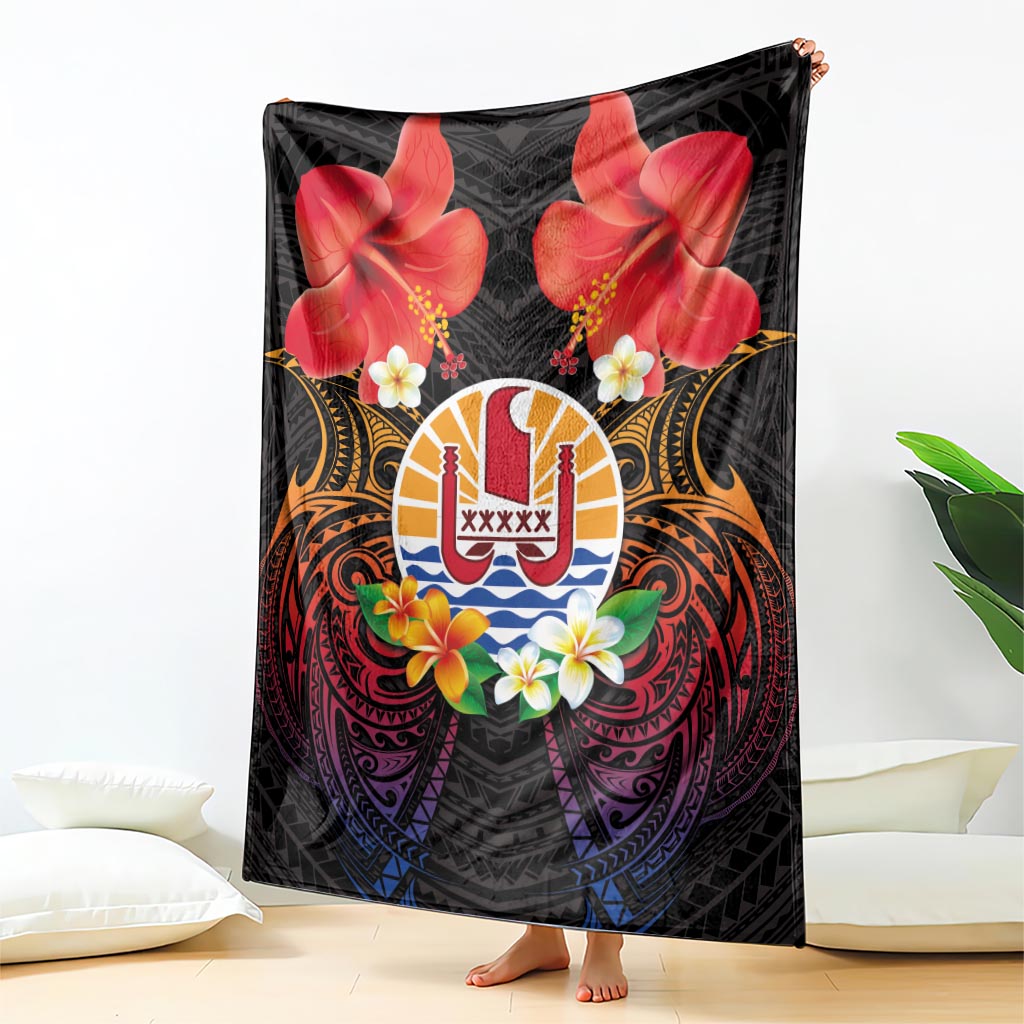 French Polynesia Bastille Day Blanket Tiare Flower and National Seal Polynesian Pattern LT03 - Polynesian Pride