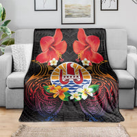 French Polynesia Bastille Day Blanket Tiare Flower and National Seal Polynesian Pattern LT03 - Polynesian Pride