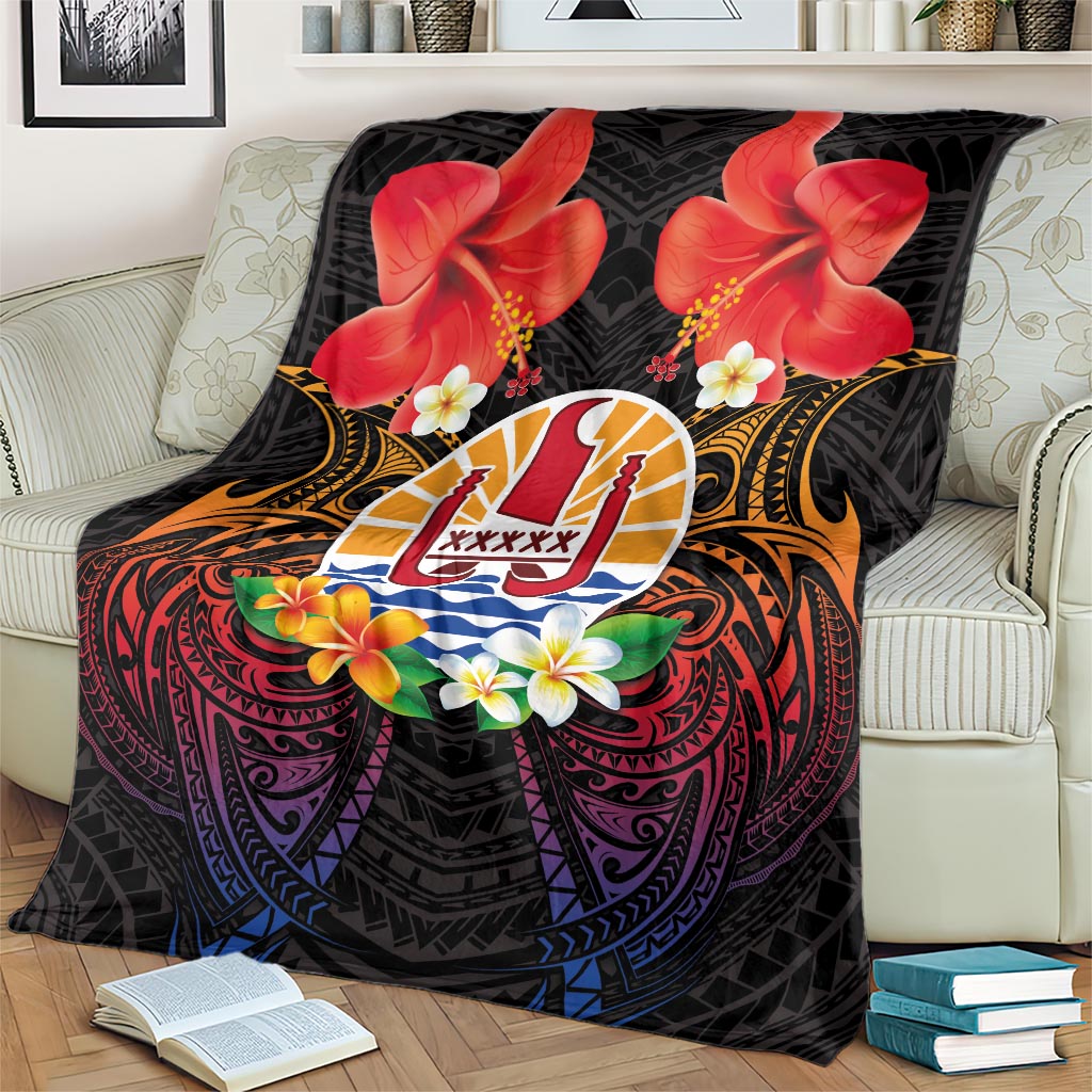 French Polynesia Bastille Day Blanket Tiare Flower and National Seal Polynesian Pattern LT03 - Polynesian Pride
