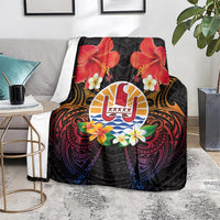 French Polynesia Bastille Day Blanket Tiare Flower and National Seal Polynesian Pattern LT03 - Polynesian Pride